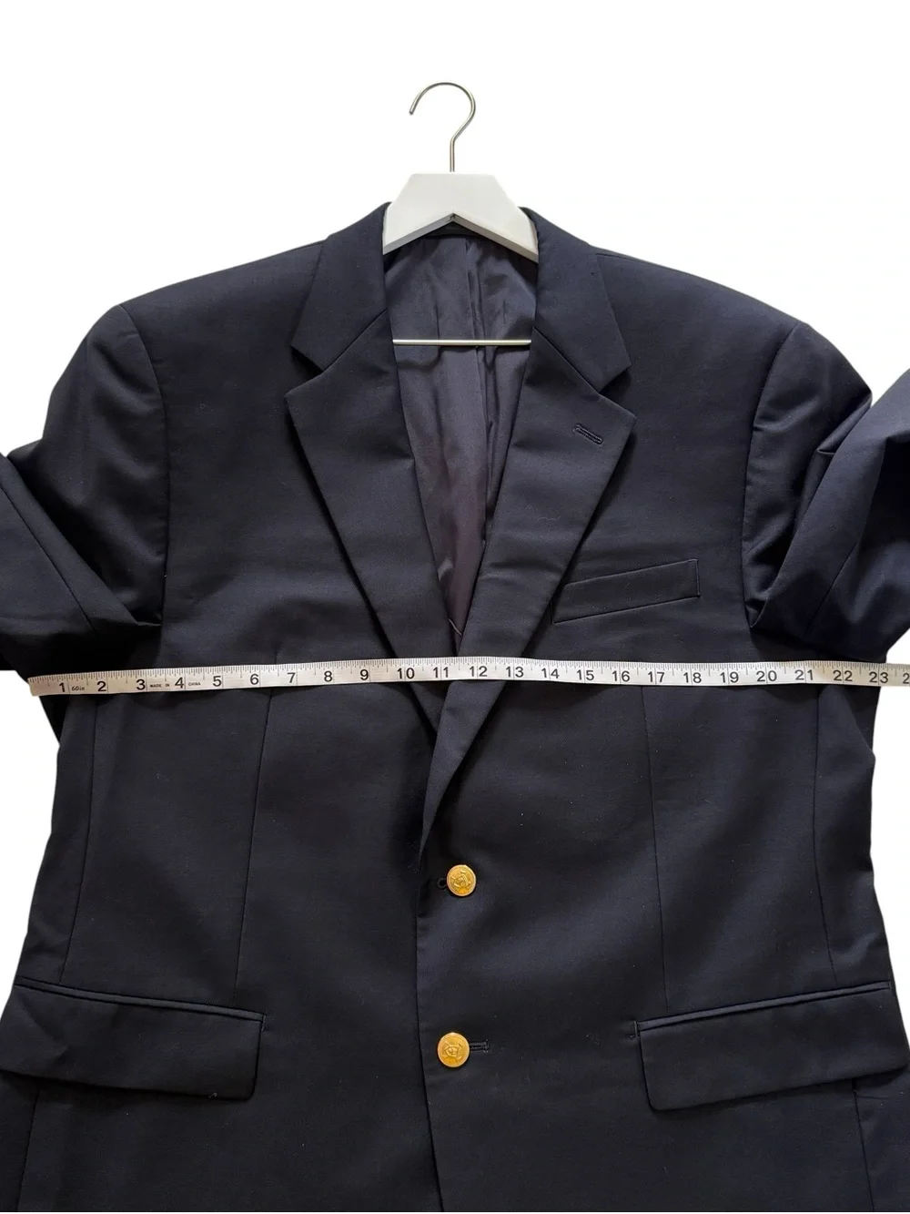 LAUREN Ralph Lauren Navy Blue Wool Gold Button Sport Coat Blazer Jacket Men 44R